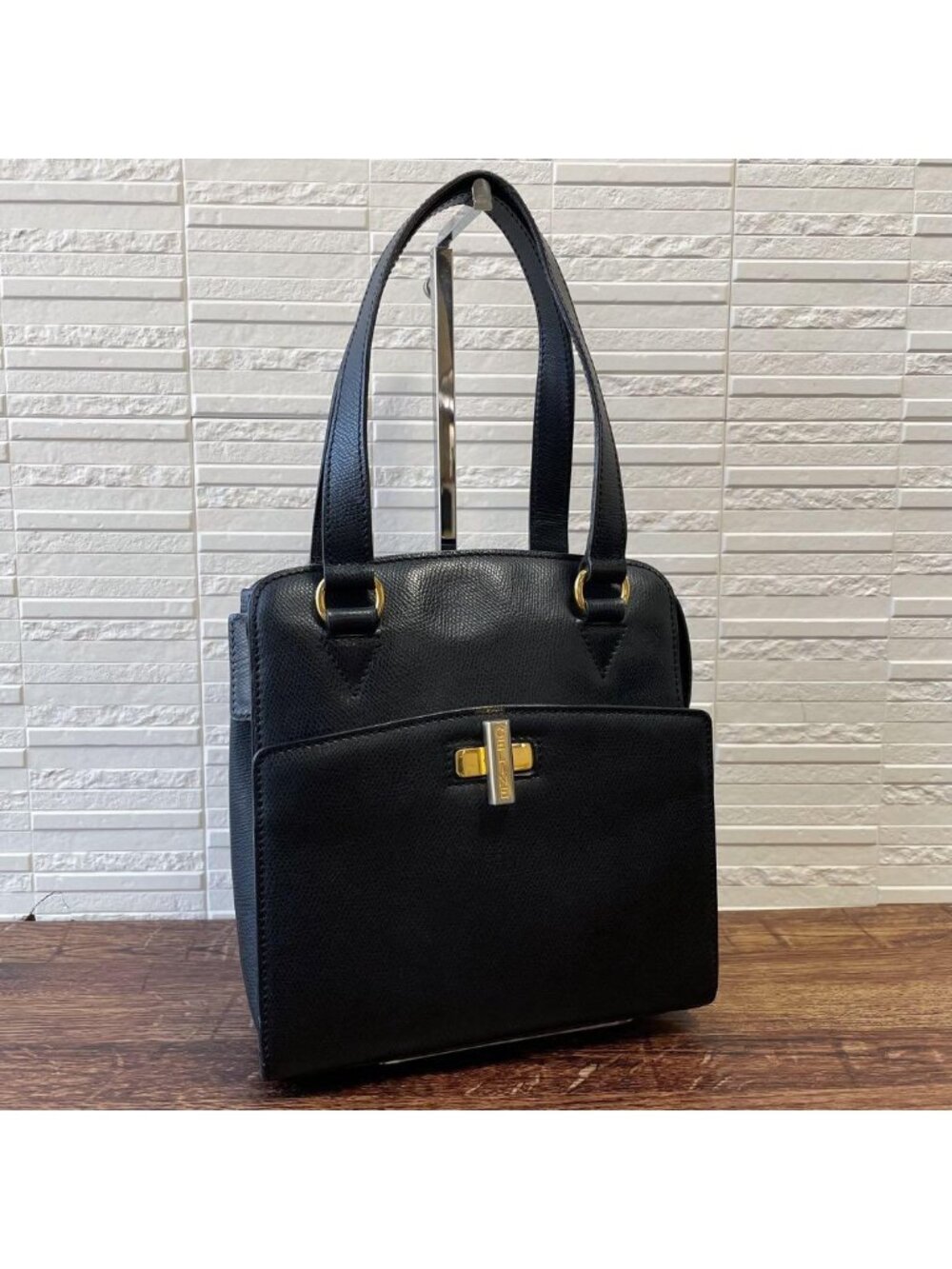 Celine Leather Turnlock Hand Bag Gold Black